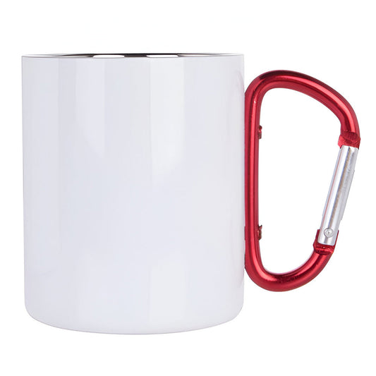 300ml sublimation enamel mugs - red handle - white steel
