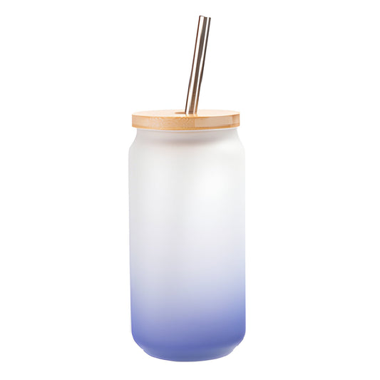 550ml sublimation glass tumbler with bamboo lid & straw - dark blue