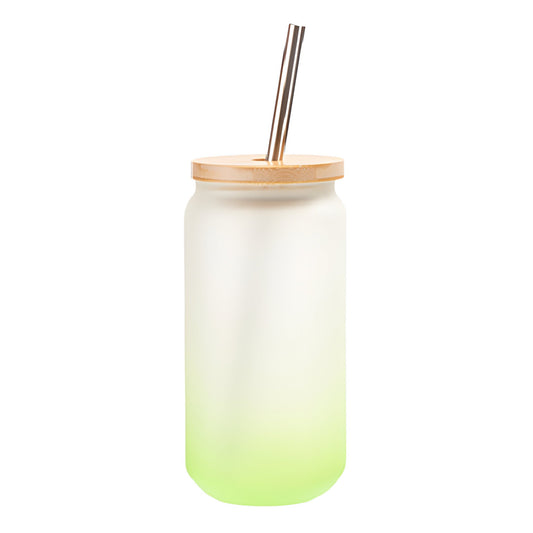550ml sublimation glass tumbler with bamboo lid & straw - green