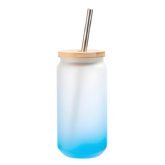 550ml sublimation glass tumbler with bamboo lid & straw - light blue