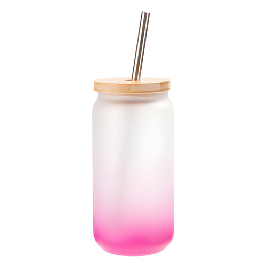 550ml sublimation glass tumbler with bamboo lid & straw - pink