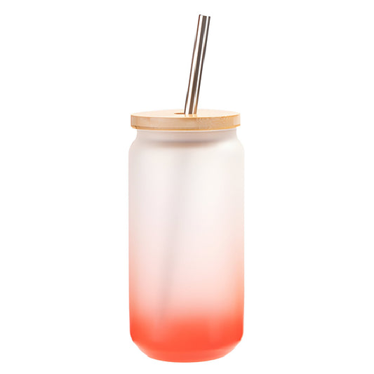 550ml sublimation glass tumbler with bamboo lid & straw - red