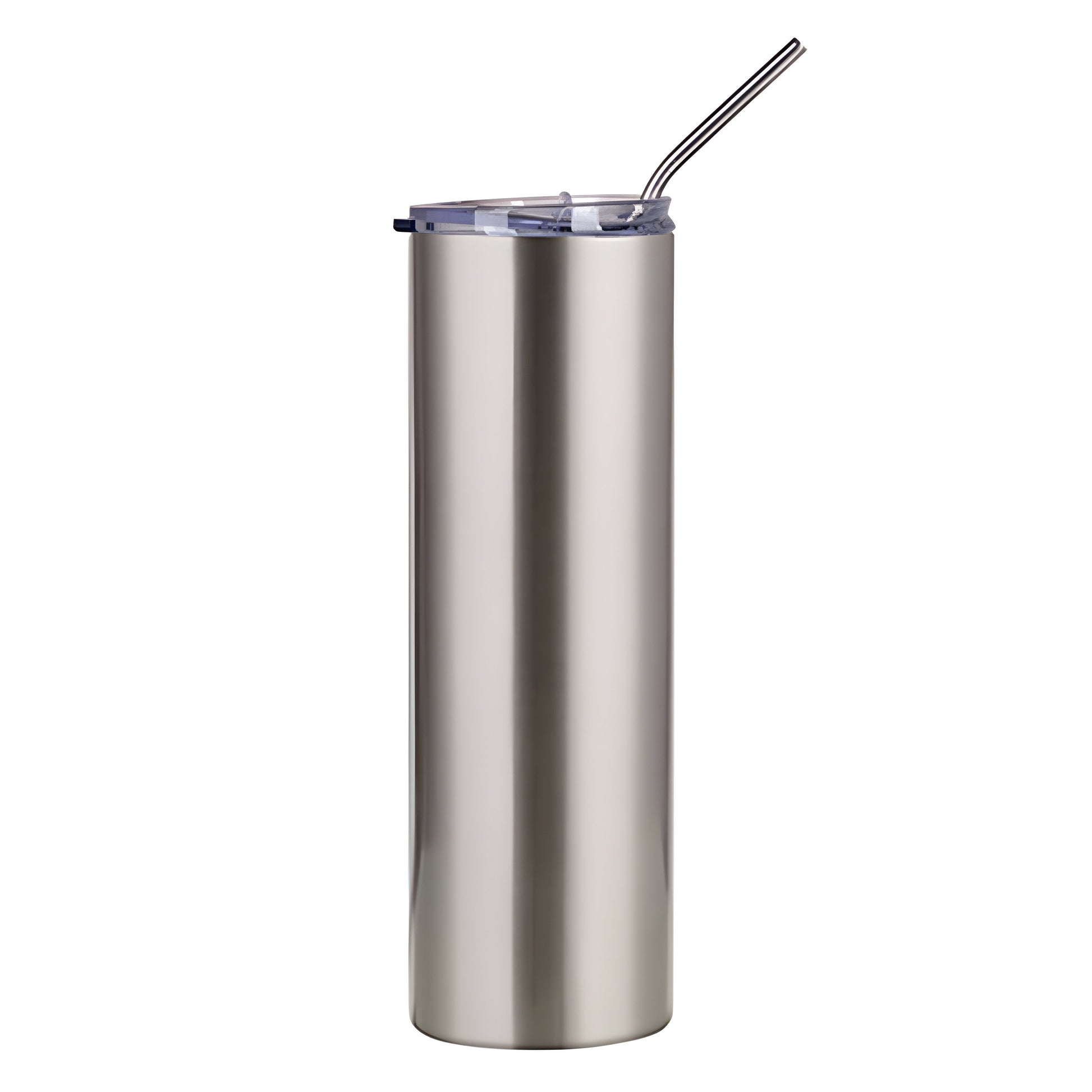 600ml slim stainless steel sublimation tumblers - silver - straw lid