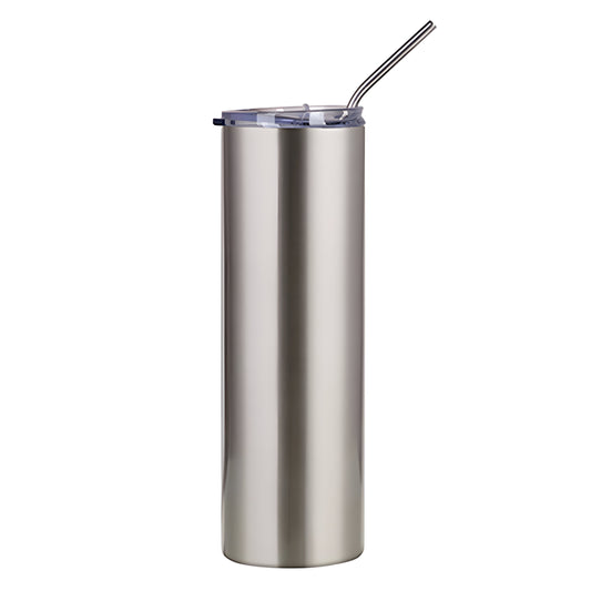600ml slim stainless steel sublimation tumblers - silver - straw lid