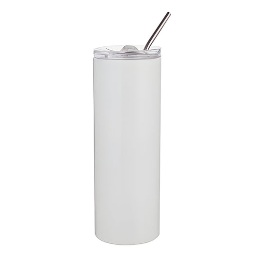 600ml slim stainless steel sublimation tumblers - white - straw lid