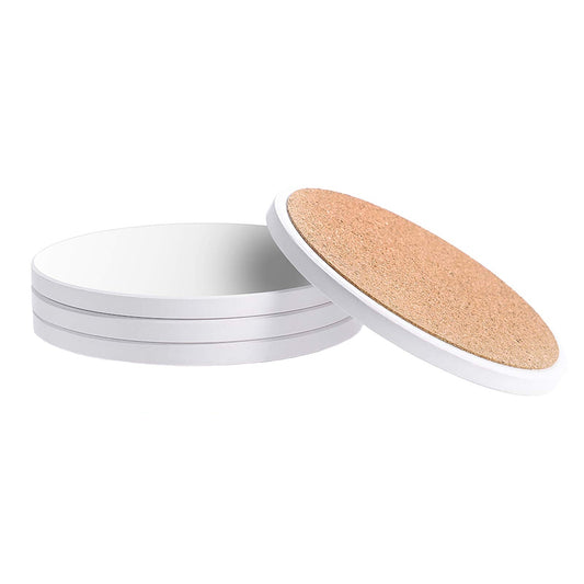 ceramic sublimation coasters - round - matt - 10cm - cork base